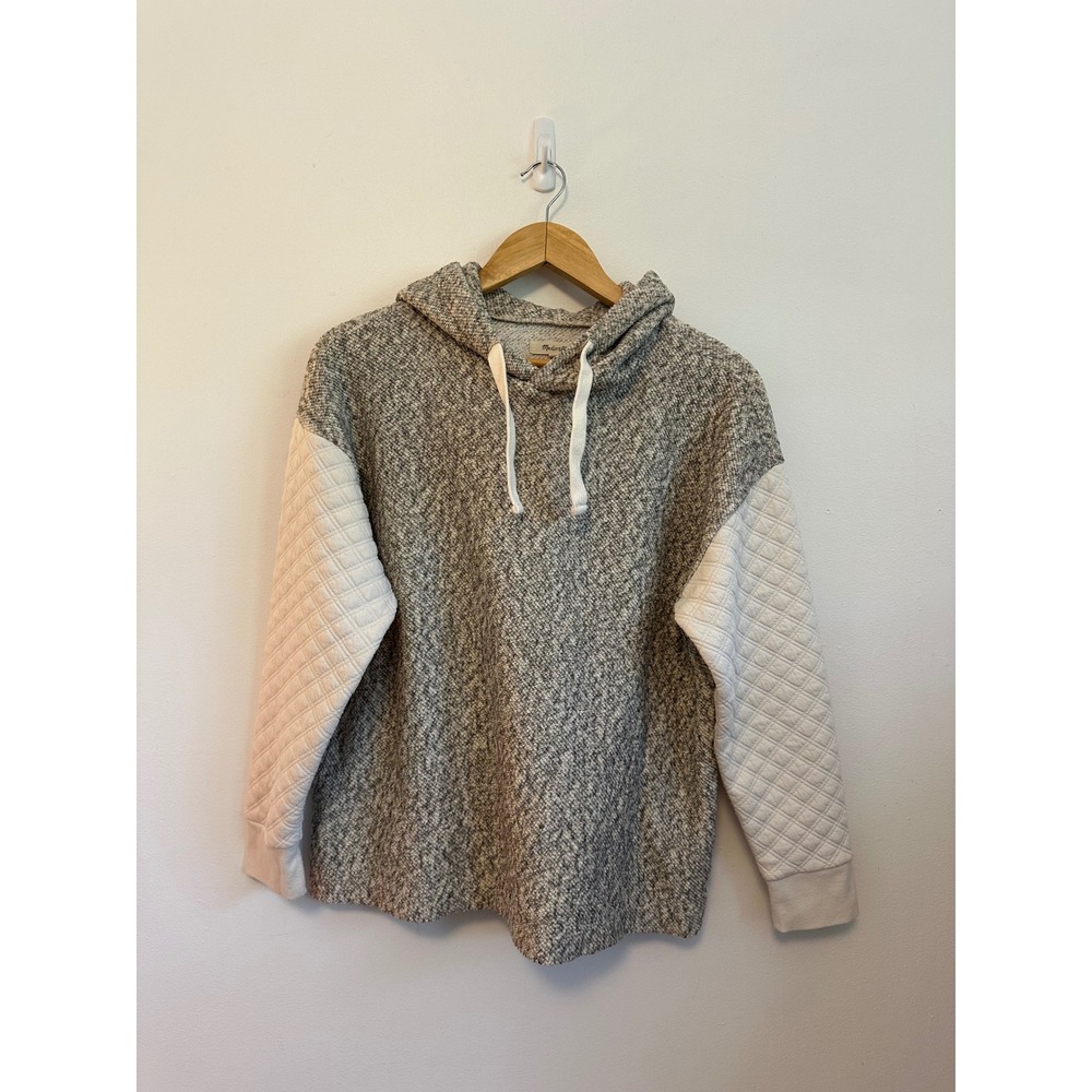 Madewell Quilted Sleeve Gray Salt and Pepper Mixed Media Hoodie | Size XS